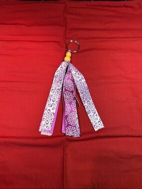 Purple Ribbon Tassel Keyring with Bead Accent - Handmade by Evelyn
